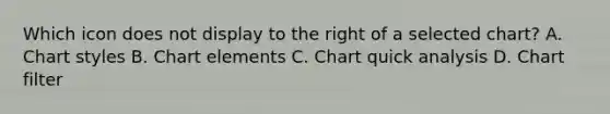 Which icon does not display to the right of a selected chart? A. Chart styles B. Chart elements C. Chart quick analysis D. Chart filter