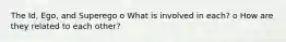 The Id, Ego, and Superego o What is involved in each? o How are they related to each other?