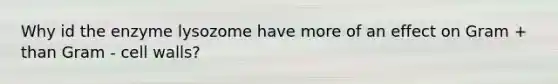 Why id the enzyme lysozome have more of an effect on Gram + than Gram - cell walls?
