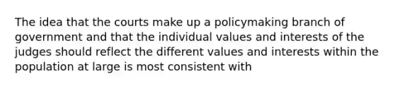 The idea that the courts make up a policymaking branch of government and that the individual values and interests of the judges should reflect the different values and interests within the population at large is most consistent with