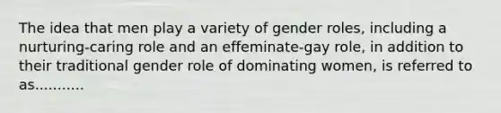 The idea that men play a variety of gender roles, including a nurturing-caring role and an effeminate-gay role, in addition to their traditional gender role of dominating women, is referred to as...........