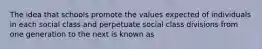 The idea that schools promote the values expected of individuals in each social class and perpetuate social class divisions from one generation to the next is known as