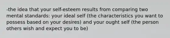 -the idea that your self-esteem results from comparing two mental standards: your ideal self (the characteristics you want to possess based on your desires) and your ought self (the person others wish and expect you to be)