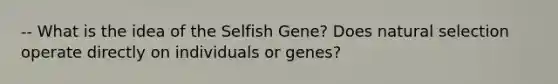 -- What is the idea of the Selfish Gene? Does natural selection operate directly on individuals or genes?