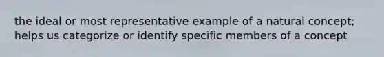 the ideal or most representative example of a natural concept; helps us categorize or identify specific members of a concept