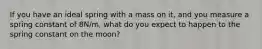 If you have an ideal spring with a mass on it, and you measure a spring constant of 8N/m, what do you expect to happen to the spring constant on the moon?