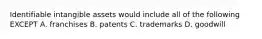 Identifiable intangible assets would include all of the following EXCEPT A. franchises B. patents C. trademarks D. goodwill