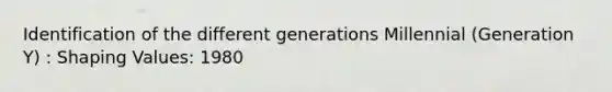 Identification of the different generations Millennial (Generation Y) : Shaping Values: 1980