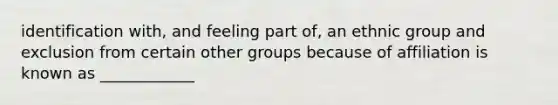 identification with, and feeling part of, an ethnic group and exclusion from certain other groups because of affiliation is known as ____________