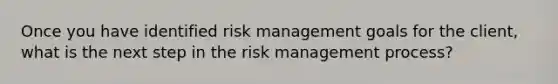 Once you have identified risk management goals for the client, what is the next step in the risk management process?