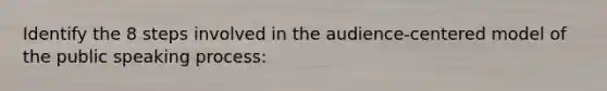 Identify the 8 steps involved in the audience-centered model of the public speaking process: