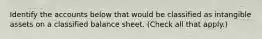 Identify the accounts below that would be classified as intangible assets on a classified balance sheet. (Check all that apply.)