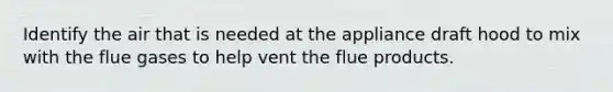 Identify the air that is needed at the appliance draft hood to mix with the flue gases to help vent the flue products.