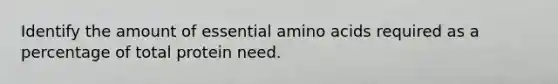 Identify the amount of essential amino acids required as a percentage of total protein need.