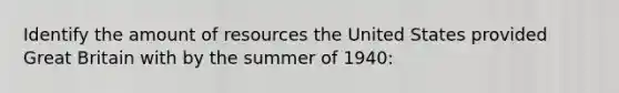 Identify the amount of resources the United States provided Great Britain with by the summer of 1940: