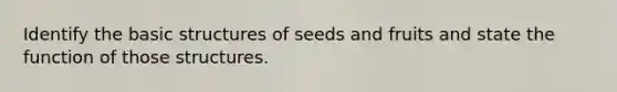 Identify the basic structures of seeds and fruits and state the function of those structures.