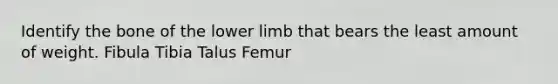 Identify the bone of the lower limb that bears the least amount of weight. Fibula Tibia Talus Femur