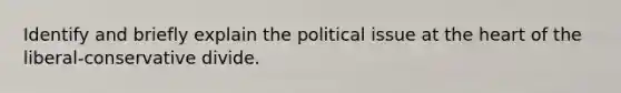 Identify and briefly explain the political issue at the heart of the liberal-conservative divide.