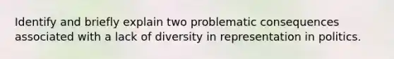 Identify and briefly explain two problematic consequences associated with a lack of diversity in representation in politics.