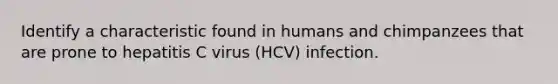 Identify a characteristic found in humans and chimpanzees that are prone to hepatitis C virus (HCV) infection.