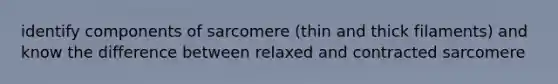 identify components of sarcomere (thin and thick filaments) and know the difference between relaxed and contracted sarcomere