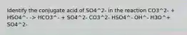 Identify the conjugate acid of SO4^2- in the reaction CO3^2- + HSO4^- -> HCO3^- + SO4^2- CO3^2- HSO4^- OH^- H3O^+ SO4^2-