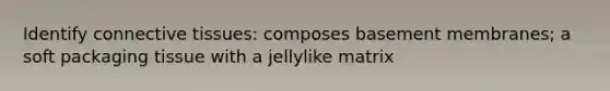 Identify connective tissues: composes basement membranes; a soft packaging tissue with a jellylike matrix