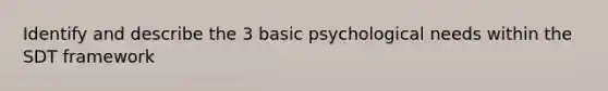 Identify and describe the 3 basic psychological needs within the SDT framework