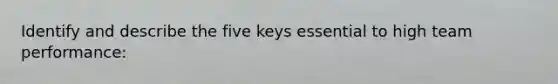 Identify and describe the five keys essential to high team performance: