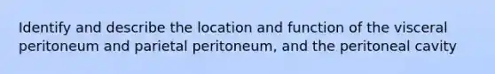 Identify and describe the location and function of the visceral peritoneum and parietal peritoneum, and the peritoneal cavity