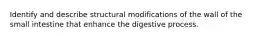 Identify and describe structural modifications of the wall of the small intestine that enhance the digestive process.