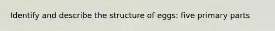 Identify and describe the structure of eggs: five primary parts