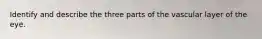 Identify and describe the three parts of the vascular layer of the eye.