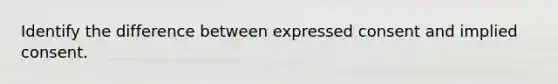 Identify the difference between expressed consent and implied consent.