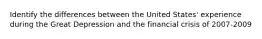 Identify the differences between the United States' experience during the Great Depression and the financial crisis of 2007-2009