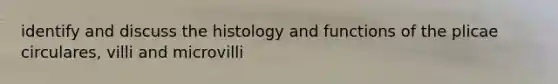 identify and discuss the histology and functions of the plicae circulares, villi and microvilli