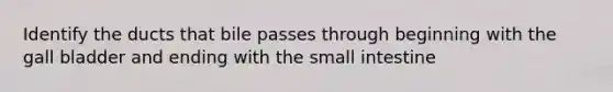 Identify the ducts that bile passes through beginning with the gall bladder and ending with the small intestine