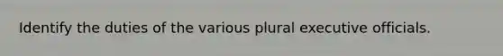 Identify the duties of the various plural executive officials.