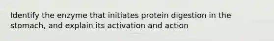 Identify the enzyme that initiates protein digestion in the stomach, and explain its activation and action