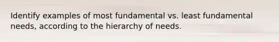 Identify examples of most fundamental vs. least fundamental needs, according to the hierarchy of needs.