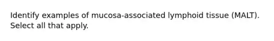 Identify examples of mucosa-associated lymphoid tissue (MALT). Select all that apply.