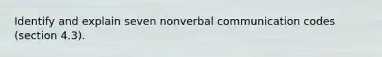 Identify and explain seven nonverbal communication codes (section 4.3).