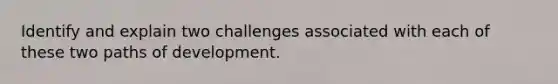 Identify and explain two challenges associated with each of these two paths of development.