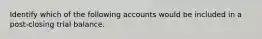 Identify which of the following accounts would be included in a post-closing trial balance.