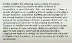 Identify whether the following tests are tests of controls, substantive analytical procedures, tests of details of transactions, or tests of details of account balances. 1) Select a sample of customer receivables and send positive confirmations to each customer. 2) Examine monthly bank reconciliations for the internal auditors' initials indicating internal verification and review of the reconciliation. 3) Select a sample of entries in the sales journal and trace each to the shipping documents. 4) Compute receivable turnover and compare with previous years. 5) For a sample of new customers, determine whether credit approval was properly administered and documented. 6) Compare the dates on a sample of sales invoices with the dates of shipment and the dates the transactions were recorded in the sales journal.