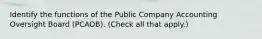 Identify the functions of the Public Company Accounting Oversight Board (PCAOB). (Check all that apply.)