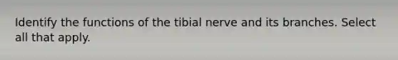 Identify the functions of the tibial nerve and its branches. Select all that apply.