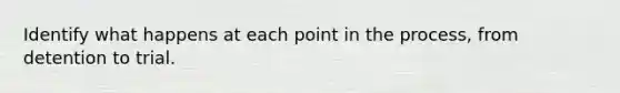 Identify what happens at each point in the process, from detention to trial.