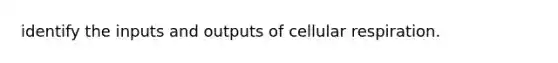 identify the inputs and outputs of cellular respiration.