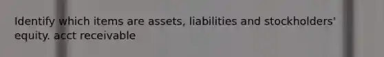 Identify which items are assets, liabilities and stockholders' equity. acct receivable